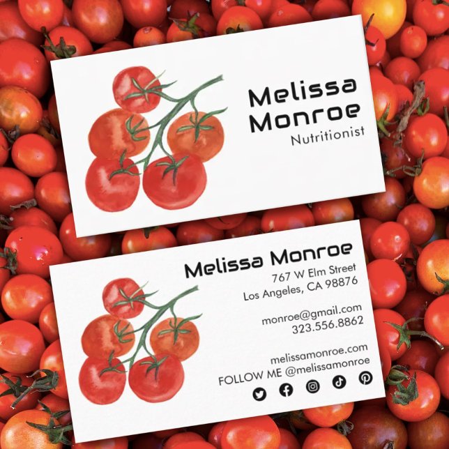 Tomatoes Watercolor Healthy Chef Social Icons Business Card (Creator Uploaded)