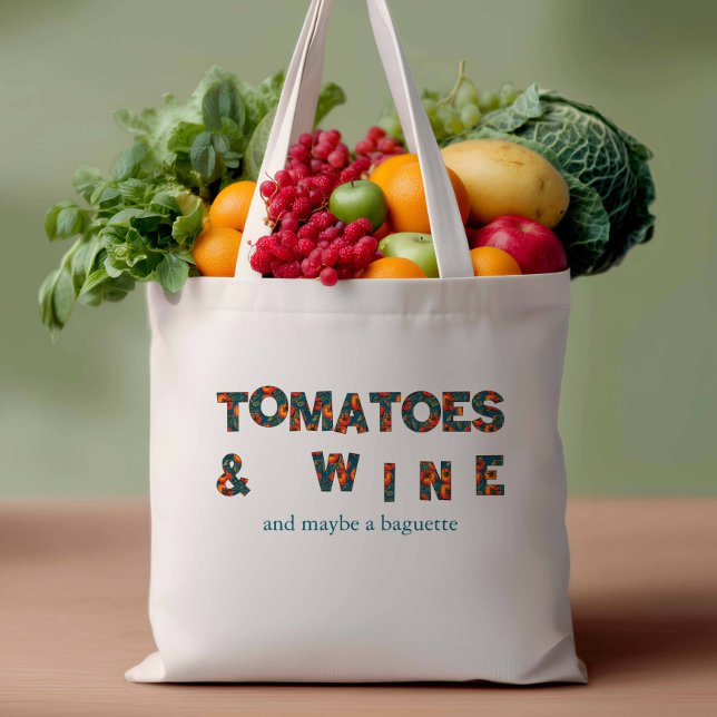 Tomatoes & Wine Summer Shopping Tote Bag (Creator Uploaded)