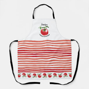 Tomatos and Red Watercolor Stripes Apron