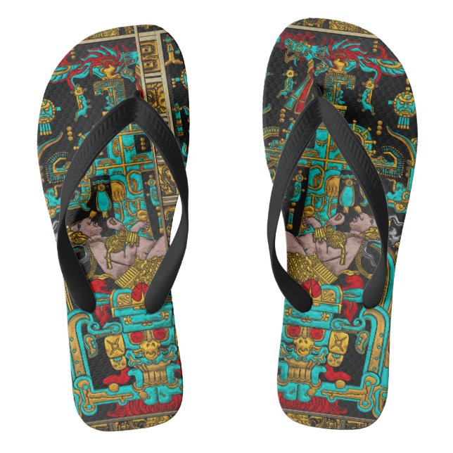 Tomb of Pakal - Palenque Astronaut in Color Flip Flops (Footbed)