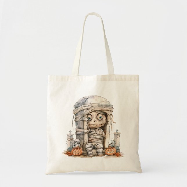 Tombside Trouble – Mummy Mischief & Mini Monsters Tote Bag (Front)