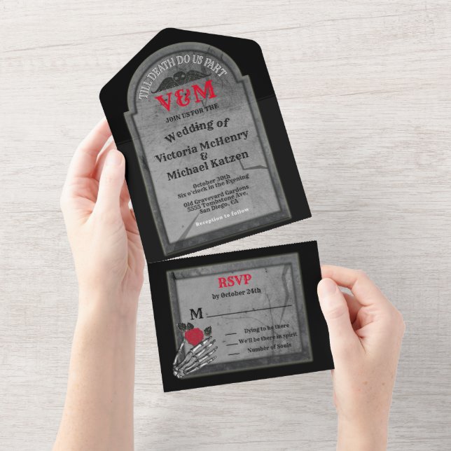 Tombstone Gothic Halloween Wedding All In One Invitation (Tearaway)