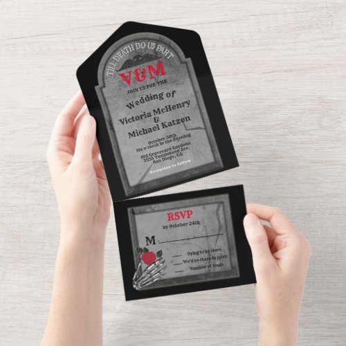 Tombstone Gothic Halloween Wedding All In One Invitation