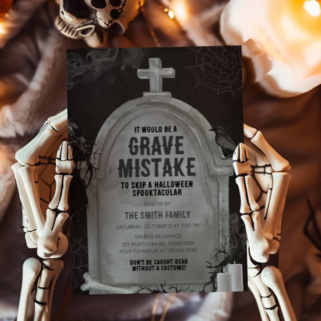 Tombstone Grave Mistake Halloween Party Invitation (Tombstone Grave Mistake Halloween Party Invitation)