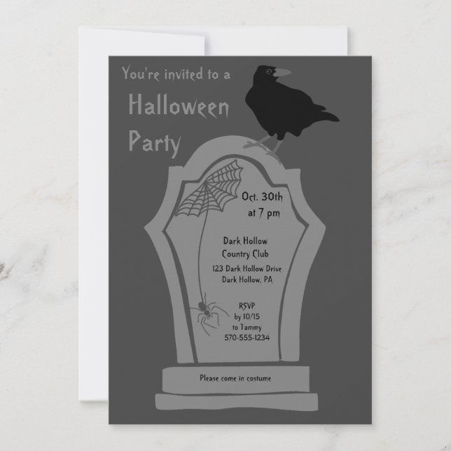Tombstone Headstone Graphic Custom Halloween Party Invitation (Front)