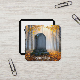 Tombstone In a Misty Autumn Cemetery Square Business Card