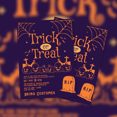 Tombstone Pumpkin Trick or Treat Halloween Party Invitation