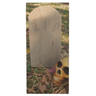 Tombstone & Skull Wood Flash Drive