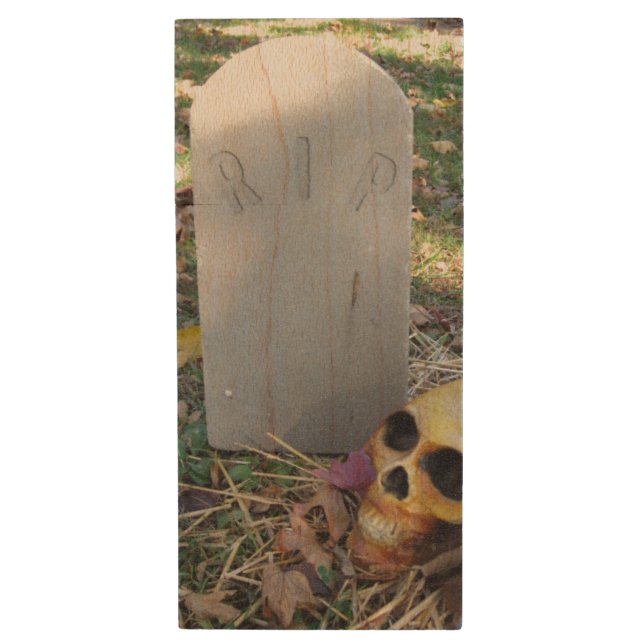 Tombstone & Skull Wood Flash Drive (Front Vertical)