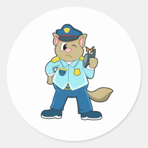 Tomcat as Police officer with Uniform  Microphone Classic Round Sticker