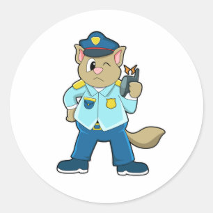 Tomcat as Police officer with Uniform & Microphone Classic Round Sticker