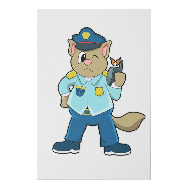 Tomcat as Police officer with Uniform & Microphone Faux Canvas Print (Front)