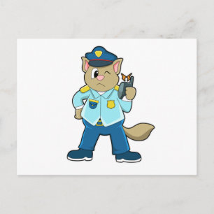 Tomcat as Police officer with Uniform & Microphone Postcard