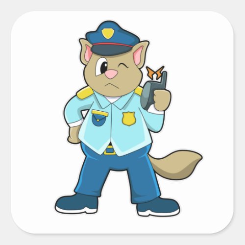 Tomcat as Police officer with Uniform  Microphone Square Sticker