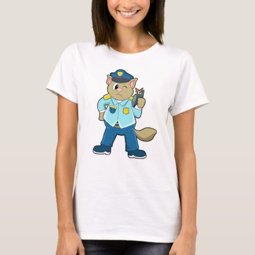 Tomcat as Police officer with Uniform  Microphone T_Shirt