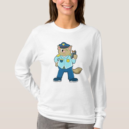 Tomcat as Police officer with Uniform  Microphone T_Shirt