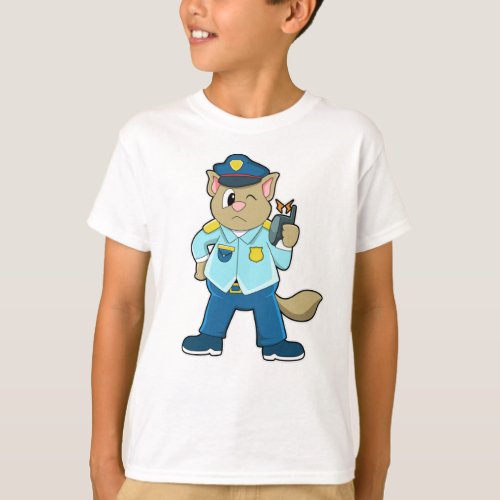 Tomcat as Police officer with Uniform  Microphone T_Shirt