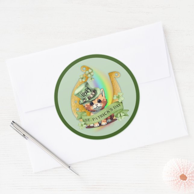 Tomcat Happy St. Patrick's Day Classic Round Sticker (Envelope)