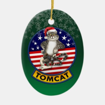 Tomcat Mascot Christmas Ceramic Ornament by tempera70 at Zazzle
