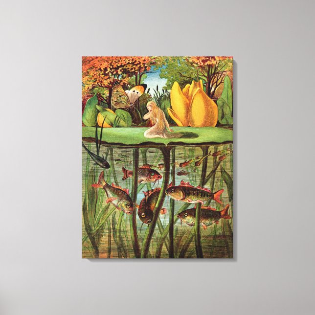 Tommelise very desolate on the water lily leaf, in canvas print (Front)