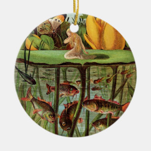 Tommelise very desolate on the water lily leaf, in ceramic ornament
