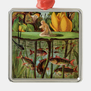 Tommelise very desolate on the water lily leaf, in metal ornament