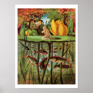 Tommelise very desolate on the water lily leaf, in poster