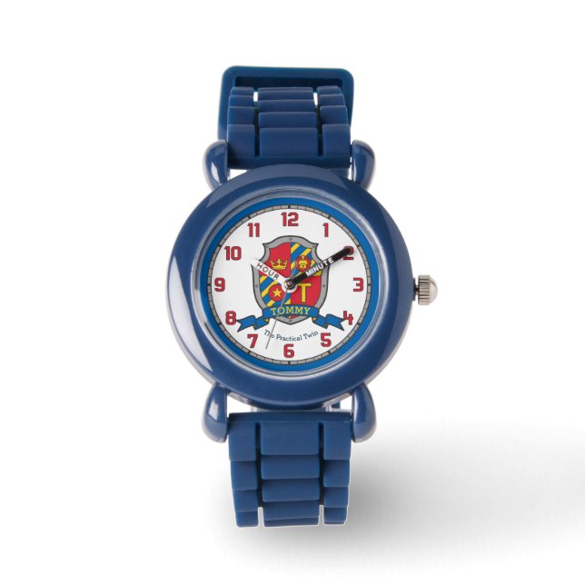 Tommy boys name meaning crest red blue yellow lion watch (Front)