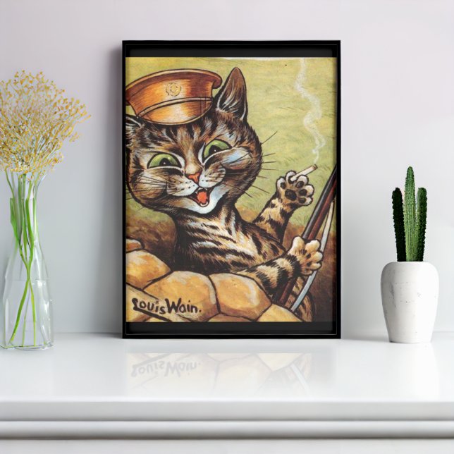 Louis Wain Cat Print - First World War Tommy in a Trench - WW1 Tapestry by  Kithara Studio - Pixels Merch