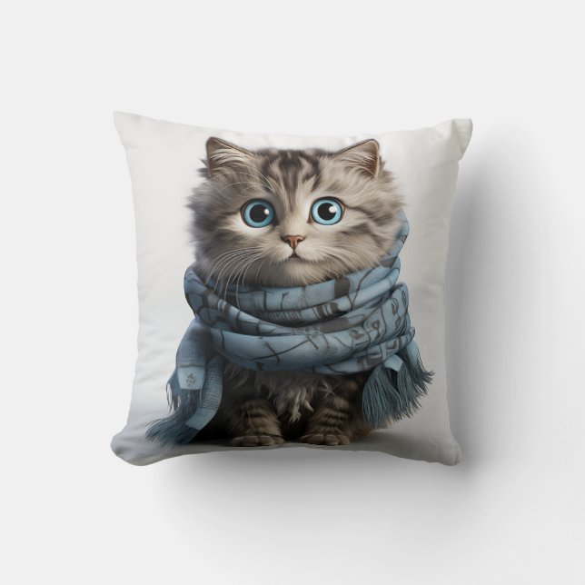 Tommy, the fluffiest Tabby Cat Throw Pillow (Front)