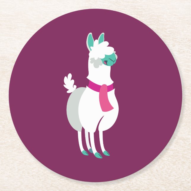 Tommy the Llama Round Paper Coaster (Front)