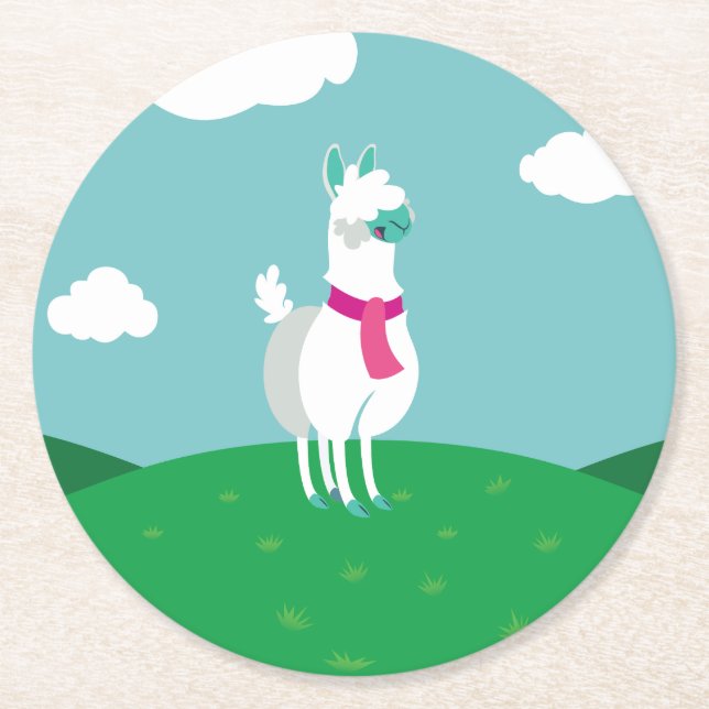 Tommy the Llama Round Paper Coaster (Front)