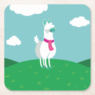 Tommy the Llama Square Paper Coaster