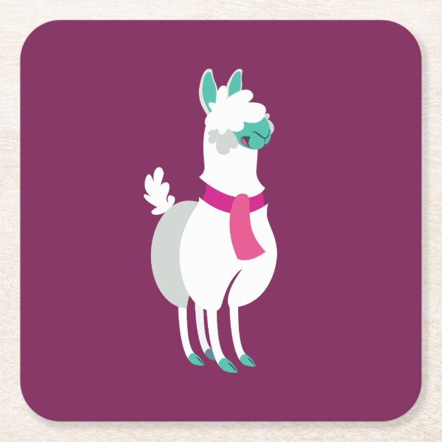 Tommy the Llama Square Paper Coaster (Front)