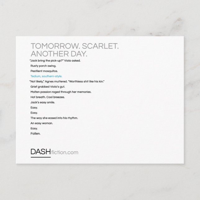 Tomorrow. Scarlet. Another day. Postcards (Front)