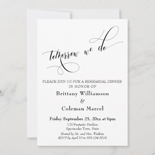 Tomorrow We Do Typography Rehearsal Dinner Invitation