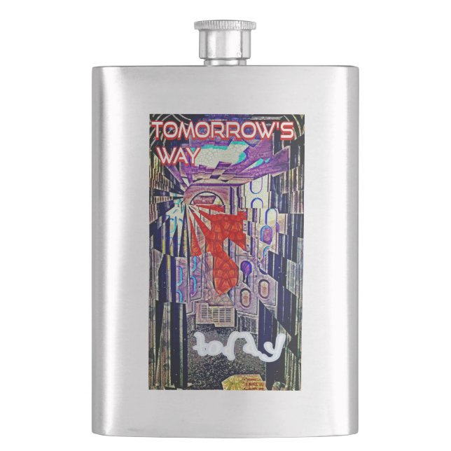 Tomorrow's Way Today Retro Future Art Flask (Front)