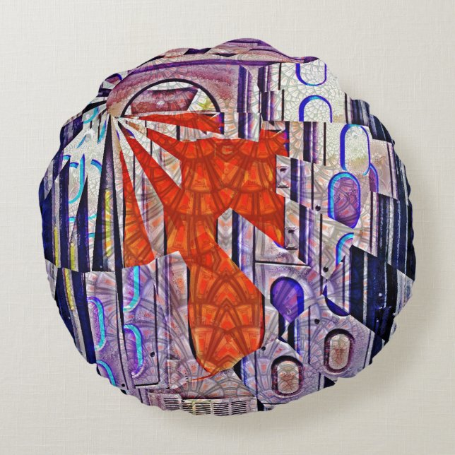 Tomorrow's Way Today Retro Future Art Round Pillow (Back)