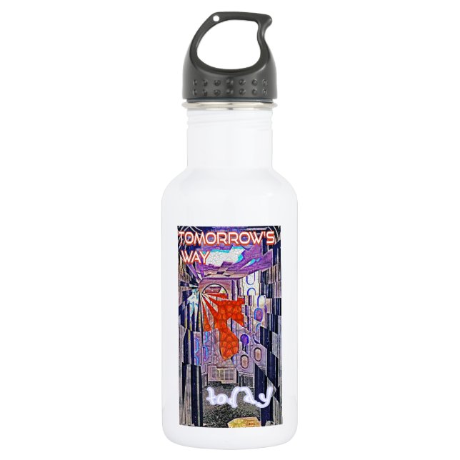 Tomorrow's Way Today Retro Future Art Stainless Steel Water Bottle (Front)