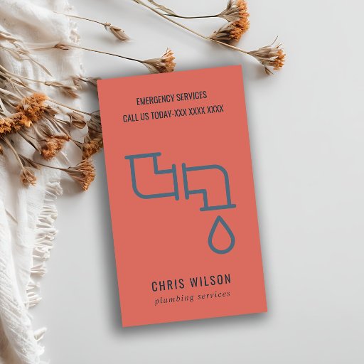 Customizable TOMOTO RED NAVY PLUMBER SERVICE PIPES PLUMBING BUSINESS CARD