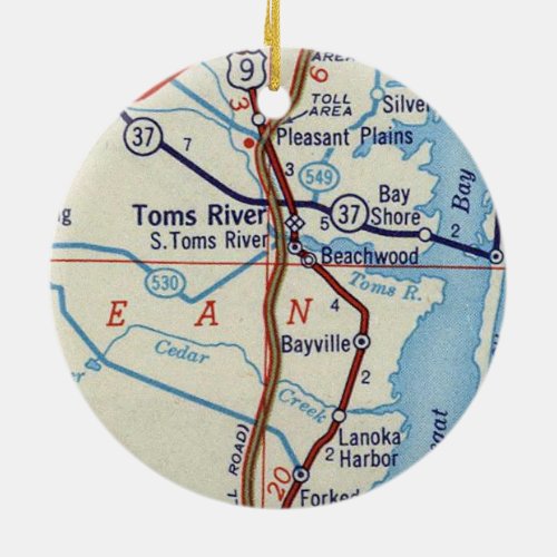 Toms River NJ Map Ceramic Ornament