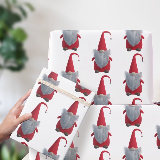 Tomte Nisse Christmas Gnome Red and White Holiday Wrapping Paper (Christmas Gnome Wrapping paper just for you)
