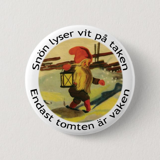 Tomten button with Viktor Rydberg poem (Front)