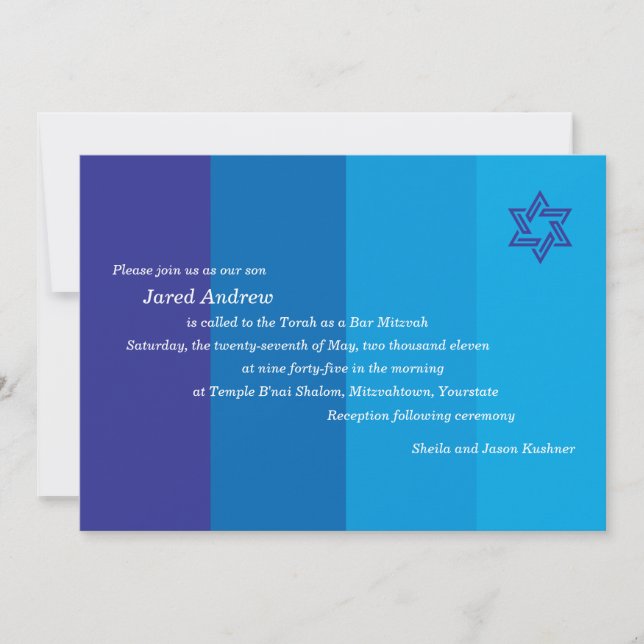 Tonal Blue Bar Mitzvah Invitation (Front)