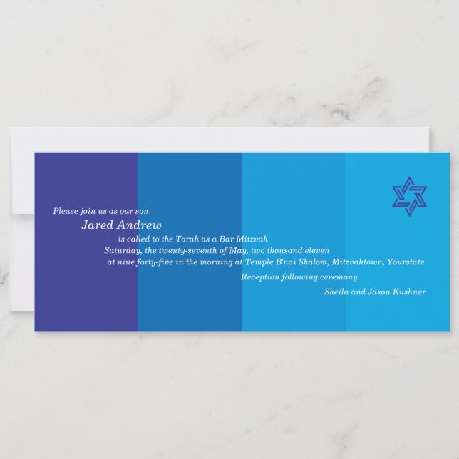 Tonal Blue Bar Mitzvah Invitation (Front)