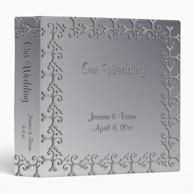 Tonal Elegance Silver Custom Wedding Album 3 Ring Binder (Front/Spine)