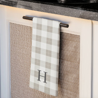 Tonal Farmhouse Plaid Monogram Kitchen Towel