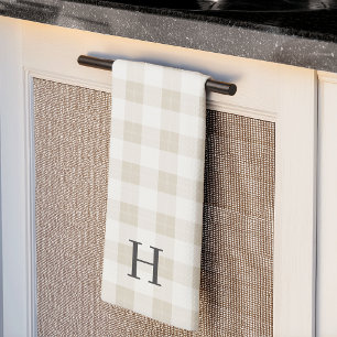 Tonal Farmhouse Plaid Monogram Kitchen Towel