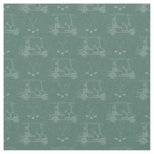 Tonal Golf Carts & Clubs on Dark Gray Turquoise Fabric (Close Up)