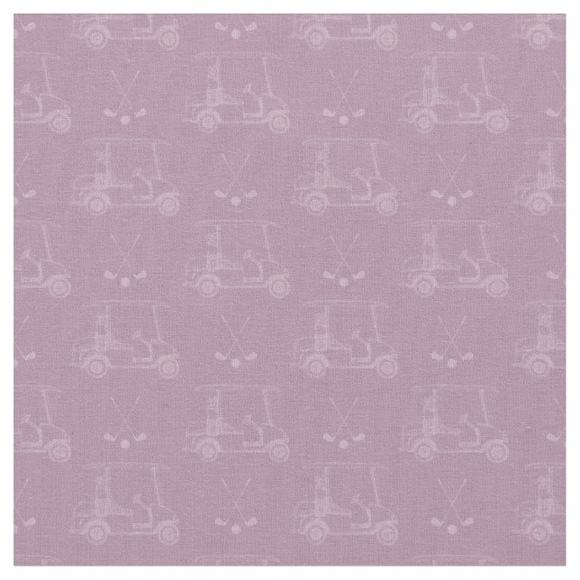 Tonal Golf Carts & Clubs on Light Gray Magenta Fabric (Close Up)